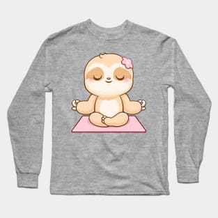 Cute Sloth Meditating Girl Long Sleeve T-Shirt